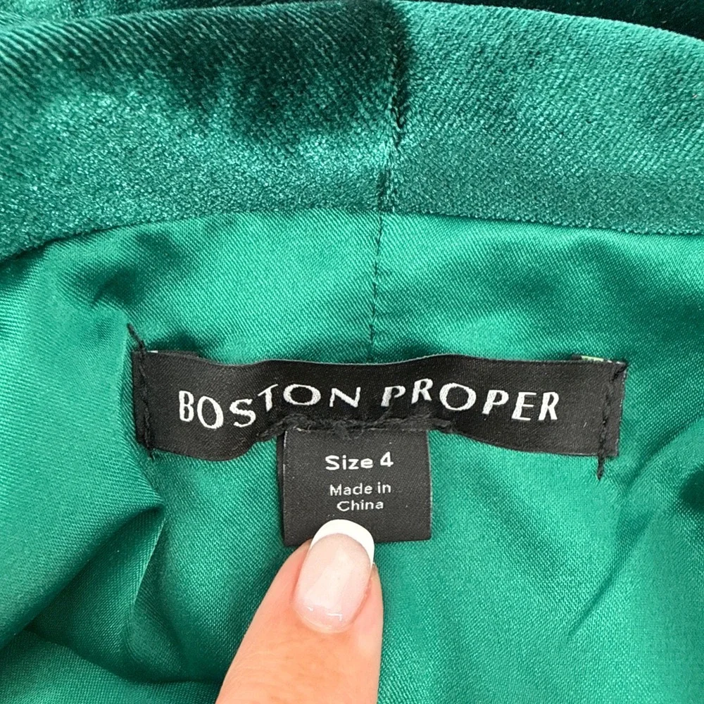 Boston Proper‎ Emerald Green Velvet Shawl Collar Blazer Jacket Hook Eye Size 4